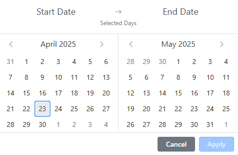 Picture showing the Date Range Picker Calendar